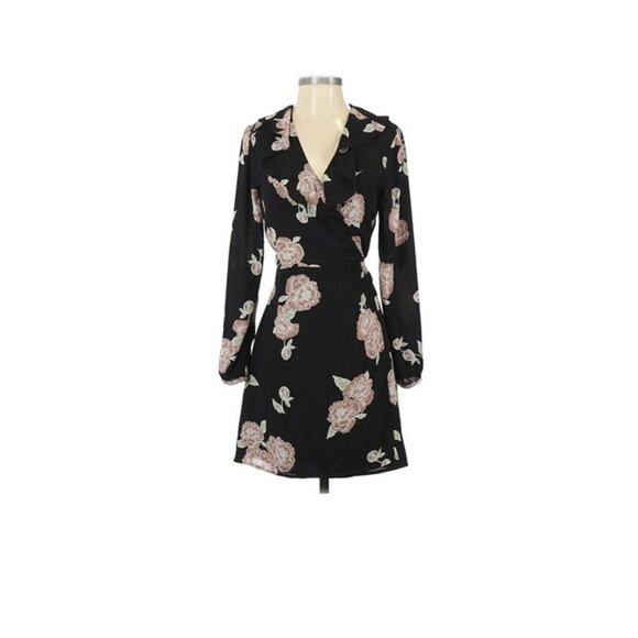 Cupcakes & Cashmere Womens Dress Zora Floral Print Ruffle Neck Wrap Black Size S - Picture 3 of 9
